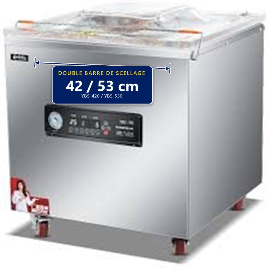 Machine sous vide industrielle YBS : barre de scellage double barre 42 cm (YBS-420) ou 53 cm (YBS-530)